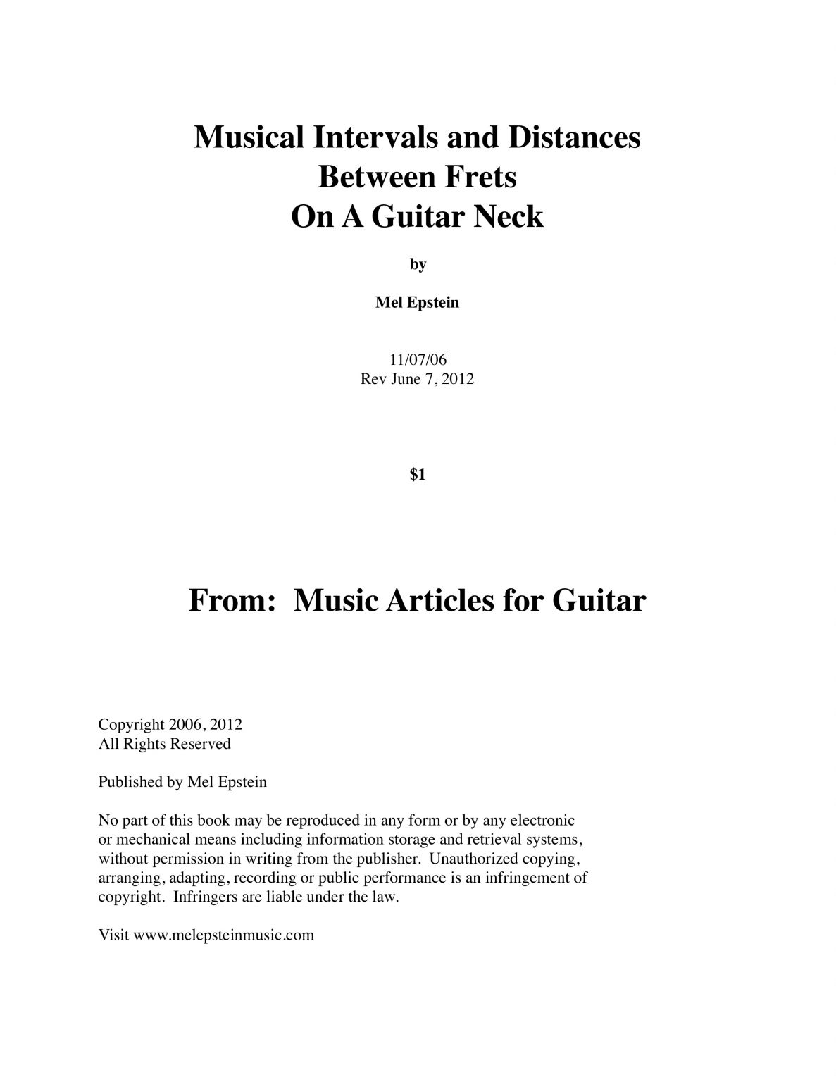 Musical Intervals and Fret Distances on A Guitar Fingerboard Epstein